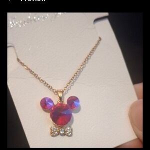 ♥️Individually $10 Or Bundle 3/$26 Pink Crystal Mickey Mouse Disney Necklace 🩷